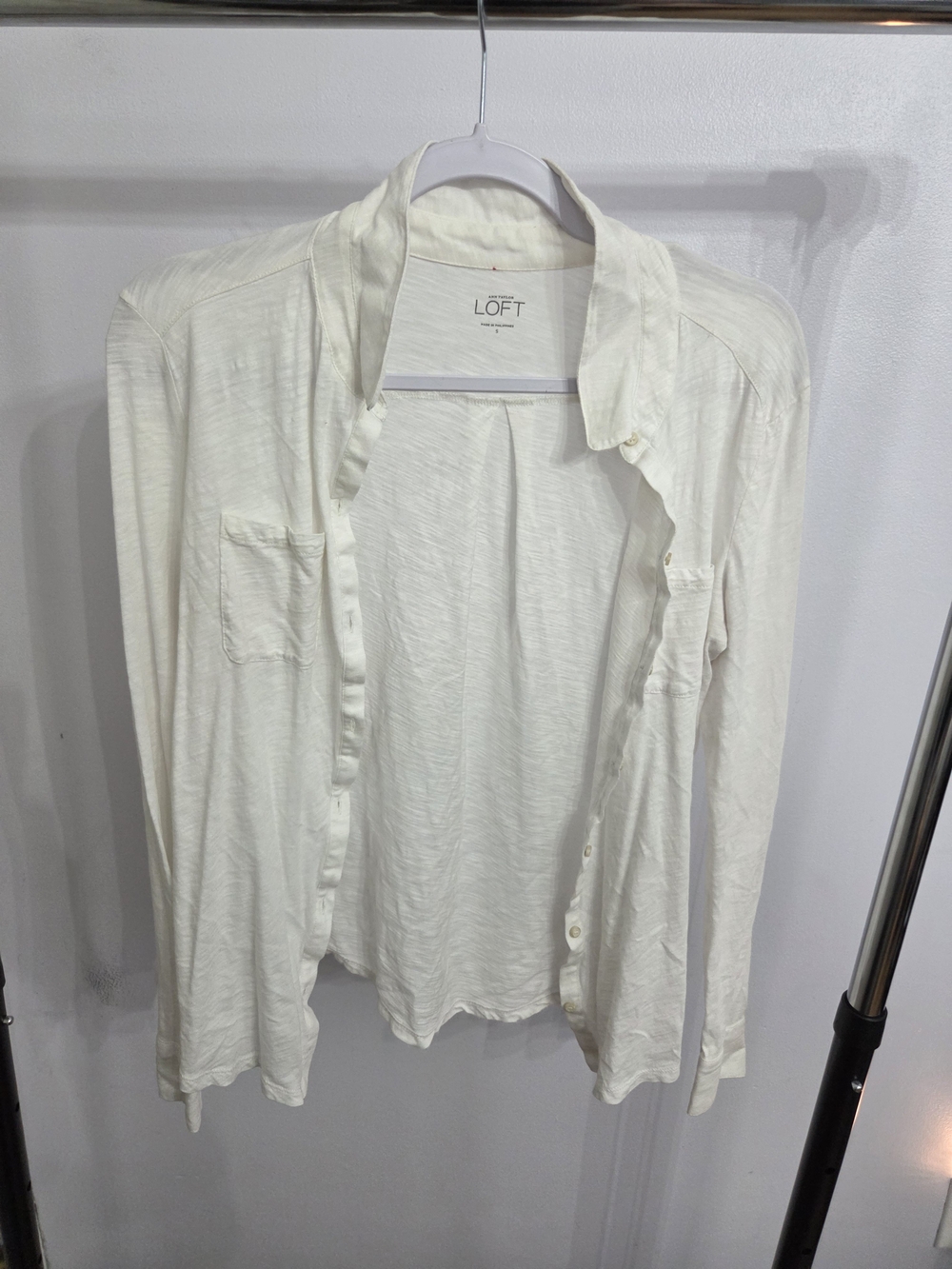 LOFT Cream Lightweight Men's Button-Down Shirt